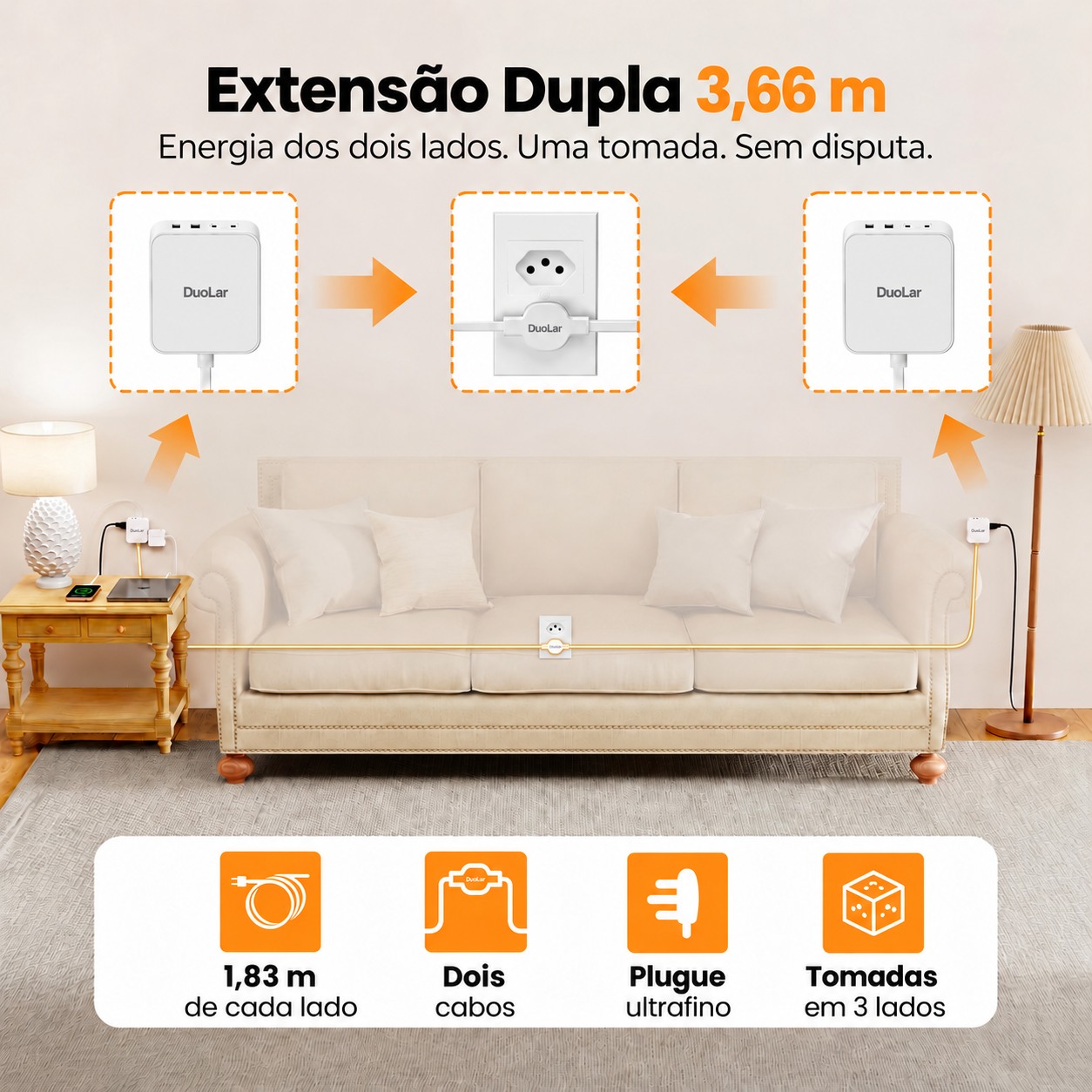 DuoLar — extensão dupla com encaixes brasileiros ilustrativos